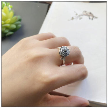 925 Sterling Silver Rotating Tibetan Prayer Wheel Six True Words Mantra Ring-Your Soul Place